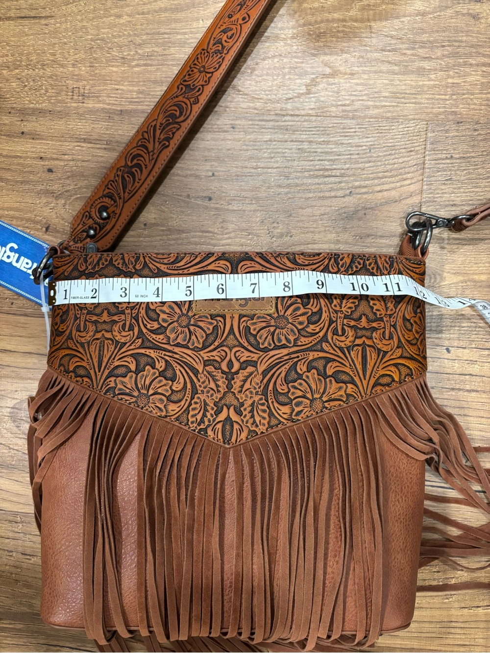 Wrangler Brown Leather Tooled Floral Fringe Crossbody - Picture 14 of 16